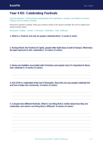 Free Festivals Assessment | Year 4 Core | BookFlik