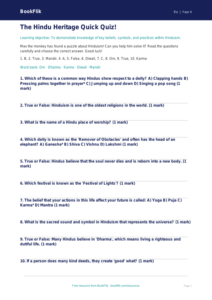 Free Hinduism Quiz | Year 4 Core | BookFlik