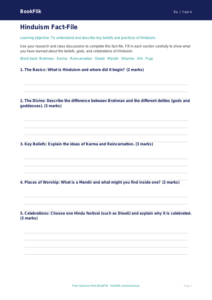 Free Hinduism Template | Year 4 Core | BookFlik