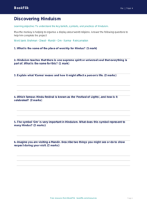 Free Hinduism Worksheet | Year 4 Core | BookFlik