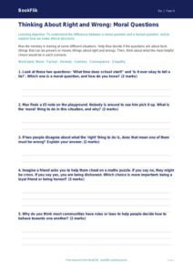 Free Moral Questions Worksheet | Year 4 Core | BookFlik