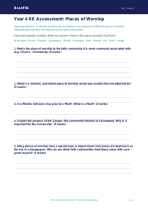 Free Places Of Worship Assessment | Year 4 Core | BookFlik