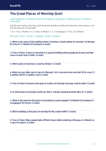 Free Places Of Worship Quiz | Year 4 Core | BookFlik