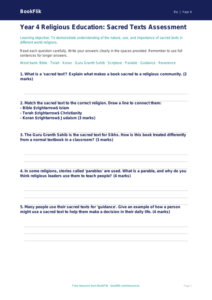 Free Sacred Texts Assessment | Year 4 Core | BookFlik