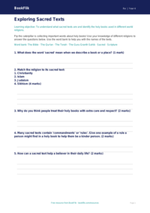 Free Sacred Texts Worksheet | Year 4 Core | BookFlik