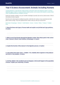 Free Animals Including Humans Assessment | Year 4 Core | BookFlik