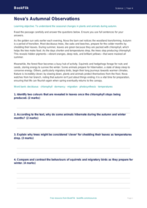 Free Autumn Science Comprehension | Year 4 Greater Depth | BookFlik