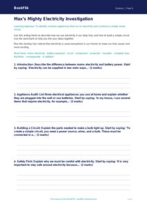 Free Electricity Writing Frame | Year 4 Core | BookFlik