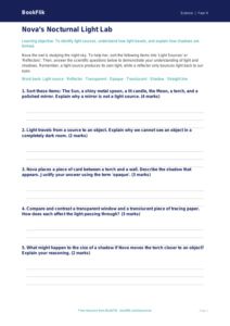 Free Light Activity Sheet | Year 4 Greater Depth | BookFlik