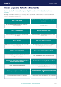 Free Light Flashcards | Year 4 Science Worksheet | BookFlik
