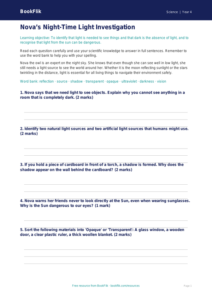 Free Light Worksheet | Year 4 Science | BookFlik