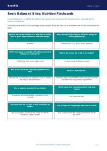 Free Nutrition Flashcards | Year 4 Core | BookFlik