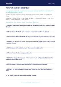 Free Space Quiz | Year 4 Science Worksheet | BookFlik