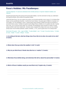 Free Hobbies Comprehension | Year 4 Core | BookFlik