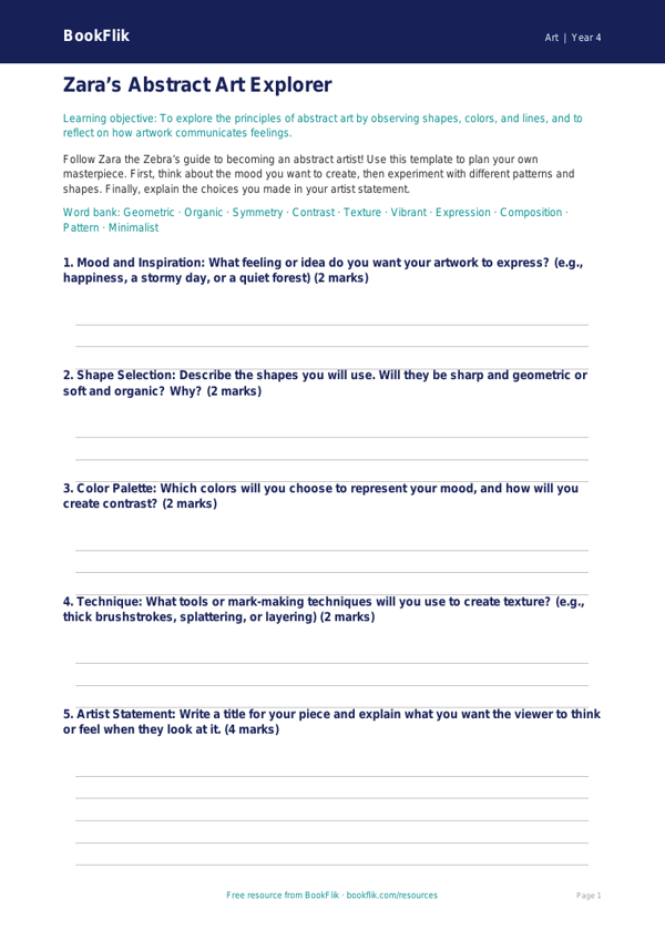 Art abstract art template grade 3 core worksheet preview — Art Abstract Art