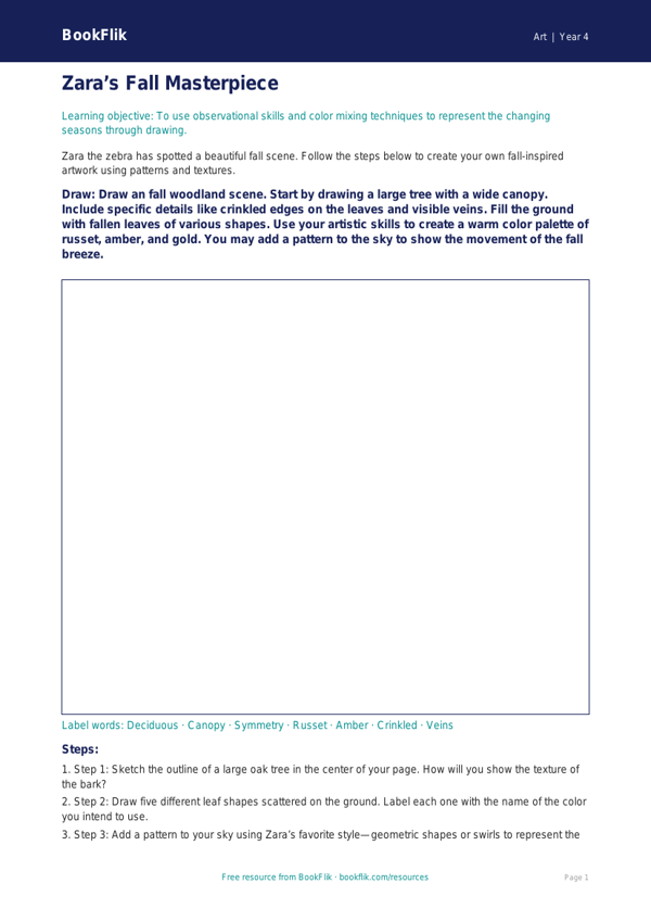 Free Autumn Art Drawing Sheet for Grade 3 Students | BookFlik worksheet preview — Art Autumn Art