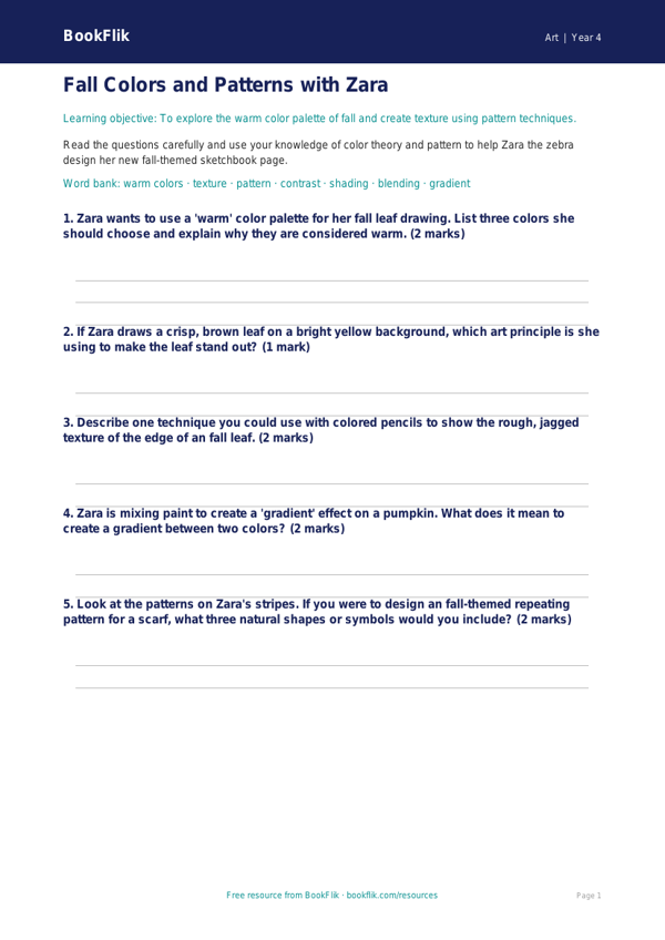 Free Autumn Art Worksheet for Kids | Grade 3 | BookFlik worksheet preview — Art Autumn Art