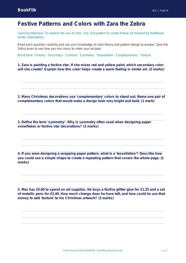 Free Christmas Art Worksheet for Grade 3 | US Common Core worksheet preview — Art Christmas Art