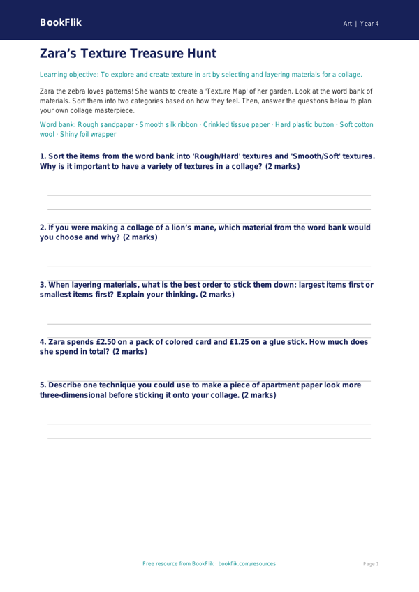 Free Collage Activity Sheet | Grade 3 | Art | BookFlik worksheet preview — Art Collage