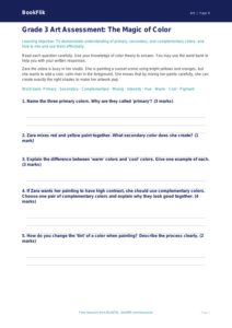 Art colour theory assessment grade 3 core