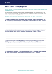Art colour theory template grade 3 core