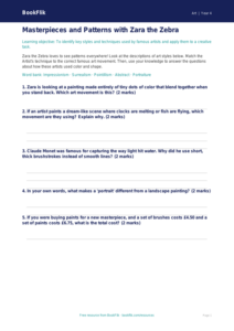 Free Famous Artists Activity Sheet | Grade 3 | Art | BookFlik