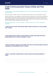 Art famous artists assessment grade 3 core