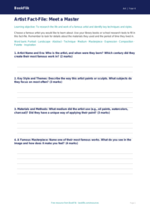 Art famous artists template grade 3 core