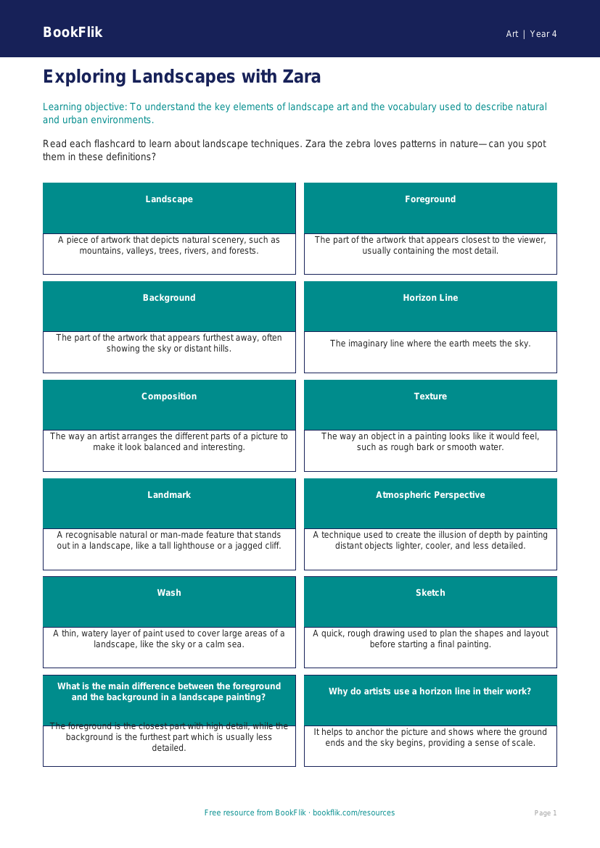 Art landscapes flashcards grade 3 core worksheet preview — Art Landscapes