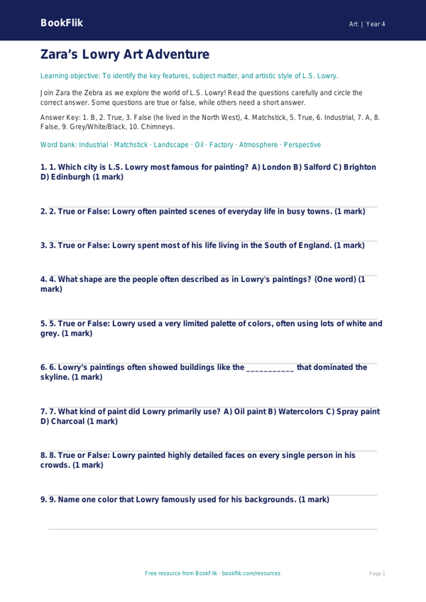 Art lowry quiz grade 3 core worksheet preview — Art Lowry