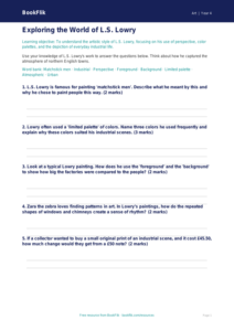 Free Lowry Worksheet | Grade 3 | Art | BookFlik