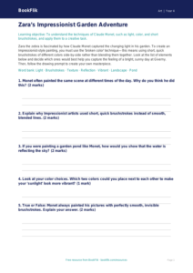 Free Monet Activity Sheet | Grade 3 | Art | BookFlik