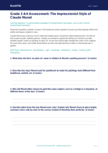 Free Monet Assessment | Grade 3 | Art | BookFlik