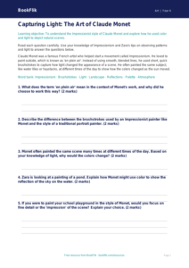 Free Monet Worksheet | Grade 3 | Art | BookFlik