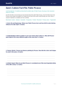 Free Picasso Template | Grade 3 | Art | BookFlik