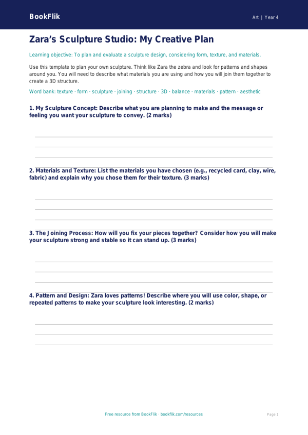 Free Sculpture Template | Grade 3 | Art | BookFlik worksheet preview — Art Sculpture