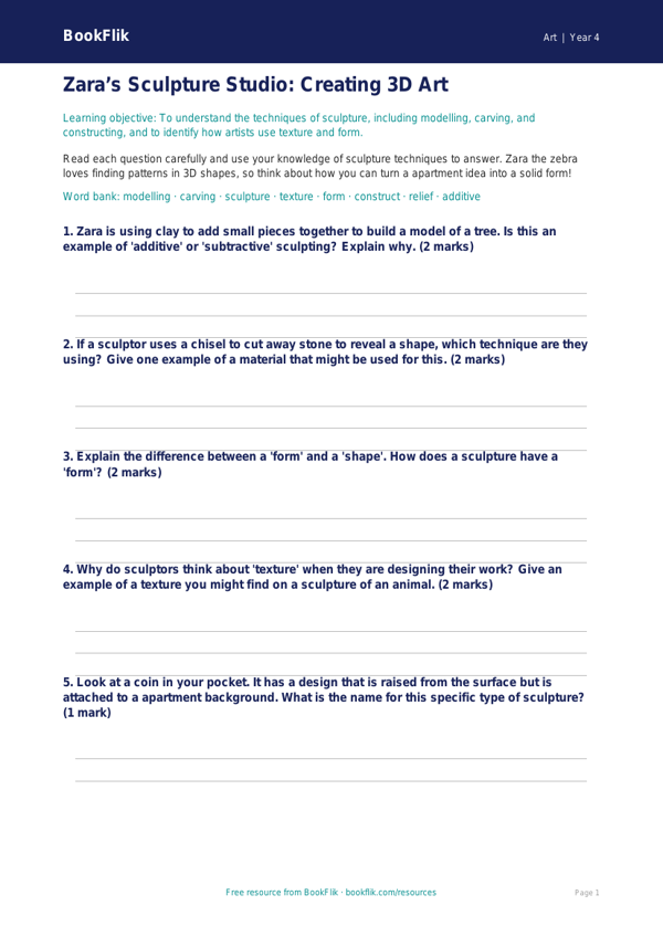 Art sculpture worksheet grade 3 core worksheet preview — Art Sculpture