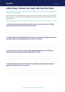 Free Van Gogh Template | Grade 3 | Art | BookFlik