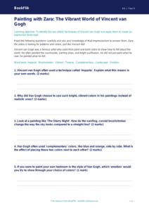 Free Van Gogh Art Worksheet for Grade 3 | BookFlik