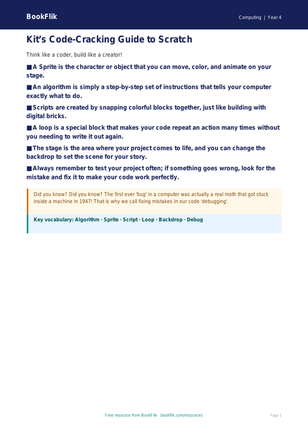 Free Scratch Poster | Grade 3 | Computing | BookFlik worksheet preview — Computing Scratch