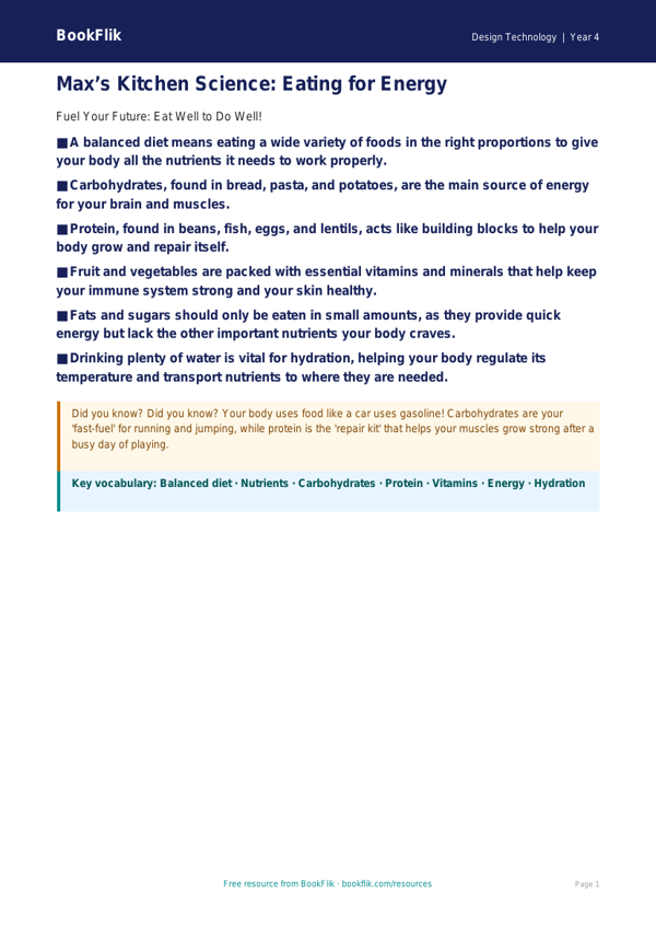 Free Cooking Nutrition Poster | Grade 3 | Design Technology | BookFlik worksheet preview — Design-Technology Cooking Nutrition