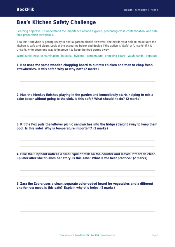 Free Food Hygiene Activity Sheet for Grade 3 | Design Technology | BookFlik worksheet preview — Design-Technology Food Hygiene