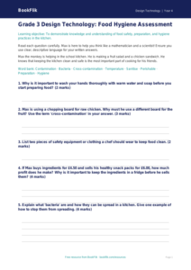 Design Technology food hygiene assessment grade 3 core
