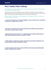 Design Technology healthy meals activity sheet grade 3 core