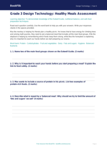 Design Technology healthy meals assessment grade 3 core