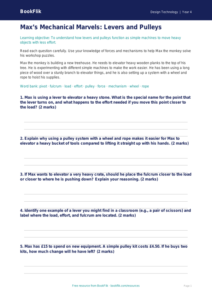 Design Technology levers and pulleys worksheet grade 3 core