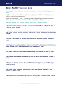Free Textiles Quiz for Grade 3 Students | Design Technology | BookFlik