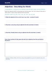 Free Adjectives Activity Sheet for Grade 3 Students | BookFlik