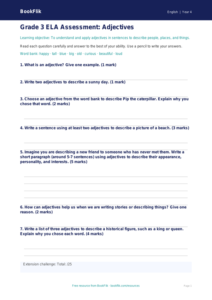 Free Adjectives Assessment Grade 3 ELA BookFlik