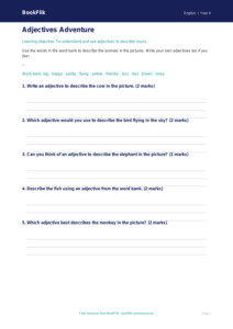 Free Adjectives Worksheet for Grade 3 ELA | BookFlik